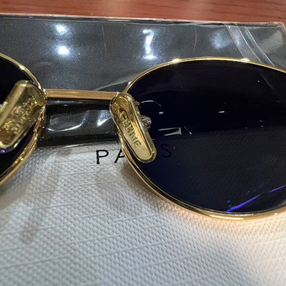 Celine Triomphe Metal CL40235U 30N Oval Sunglasses in Gold with Green Lenses - Picture 5 of 8